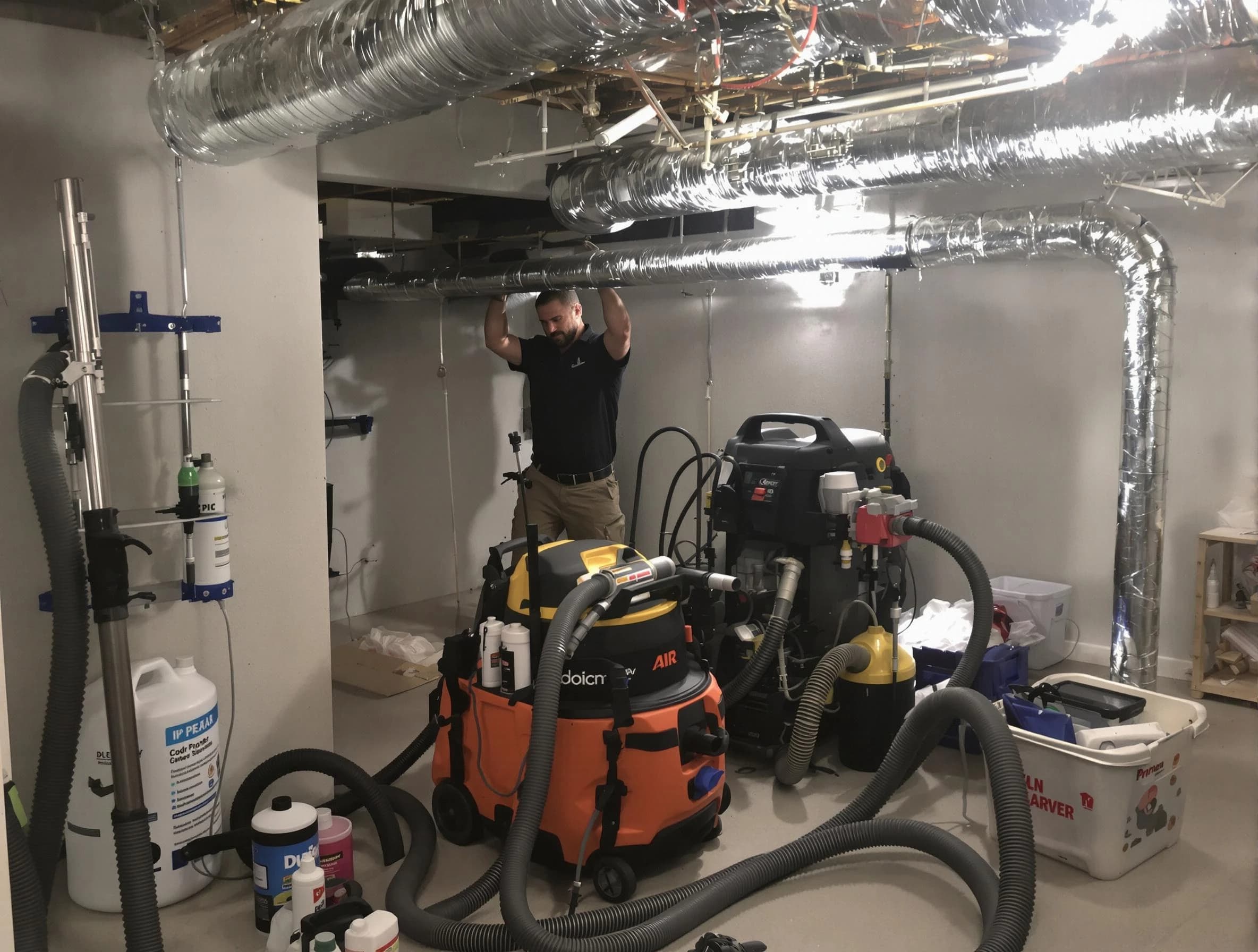 Allegheny Air Duct Cleaning specialist performing professional mold removal from air ducts using safety equipment in Allegheny