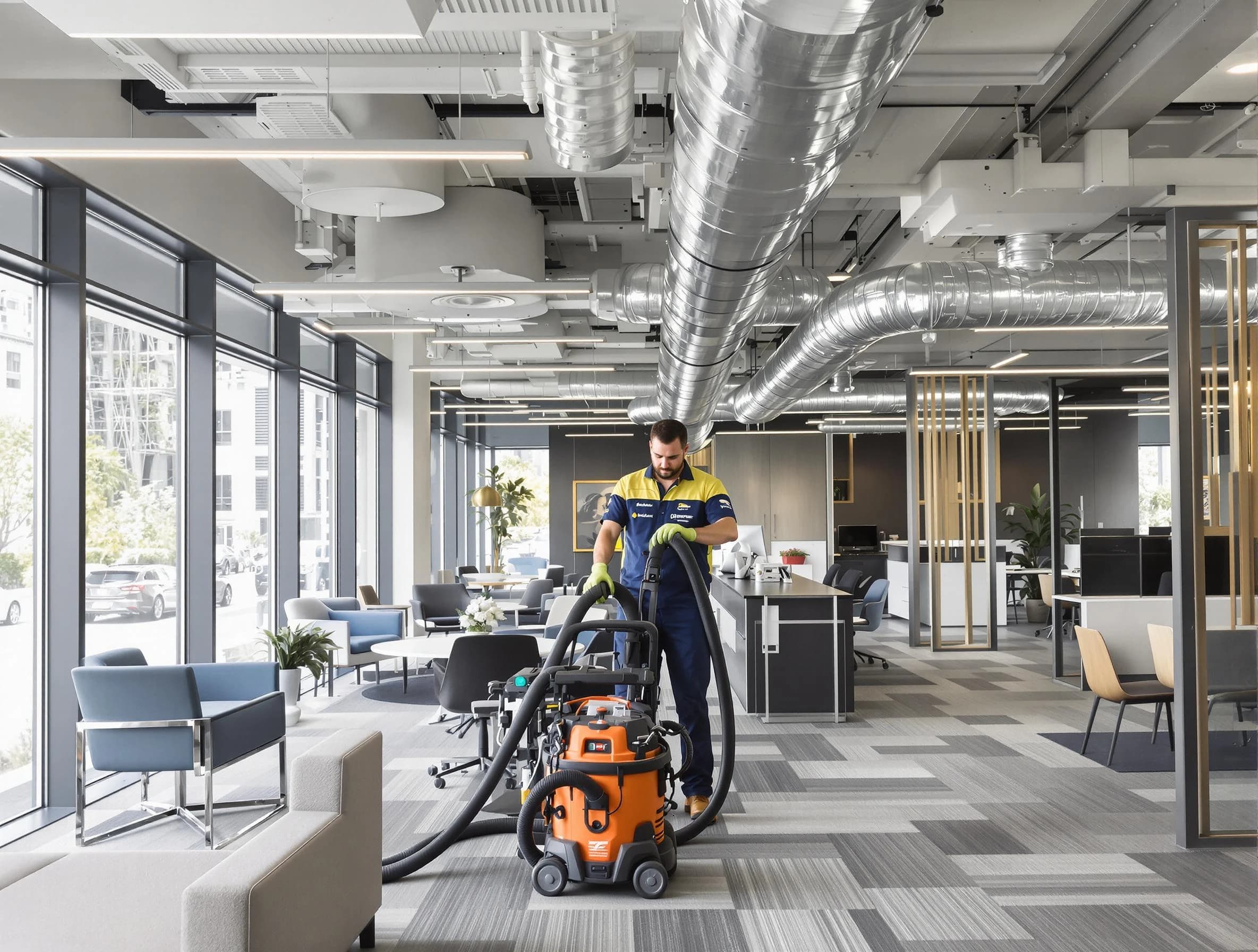 Allegheny Air Duct Cleaning team performing thorough commercial duct cleaning at a Allegheny business center