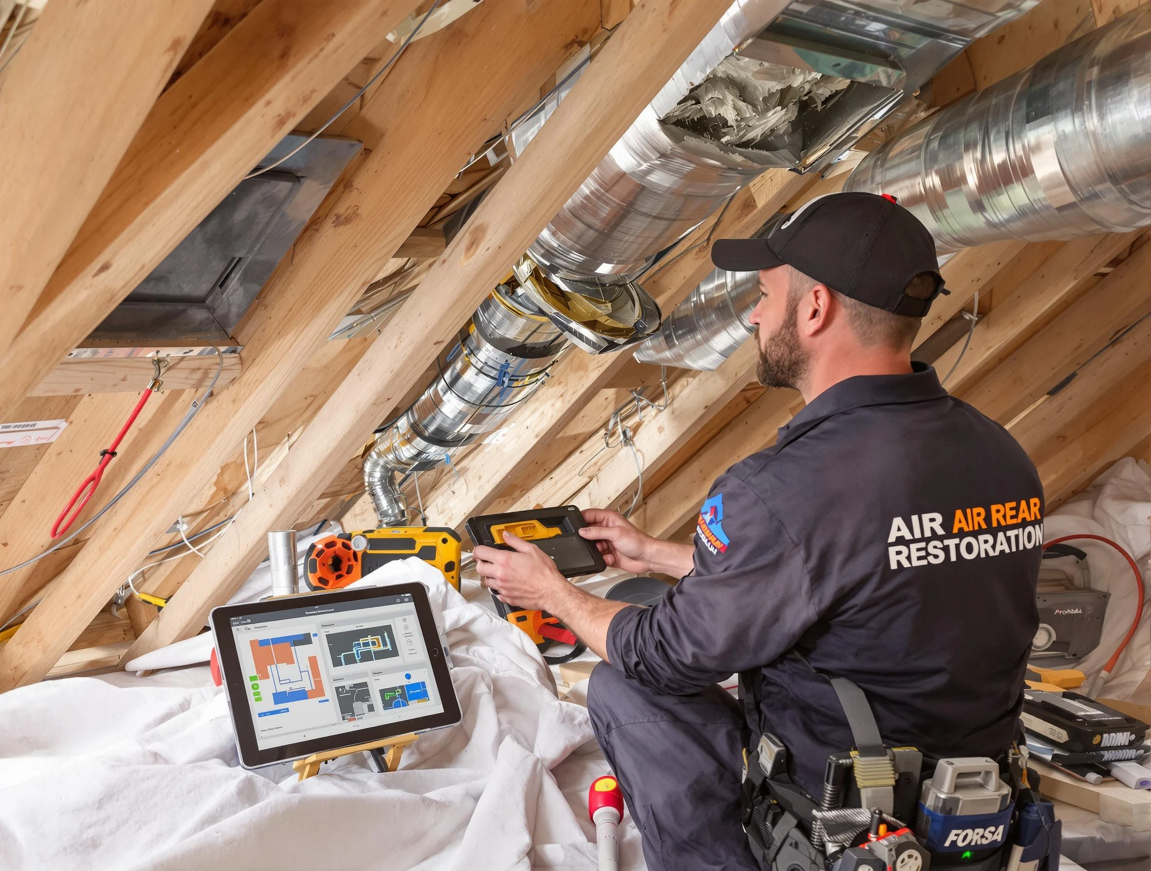 Allegheny Air Duct Cleaning technician performing precise duct repair work in Allegheny